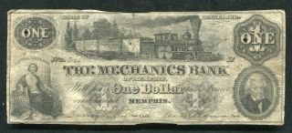1854 $1 The Mechanics Bank Of Memphis Tennessee Obsolete Banknote (c)