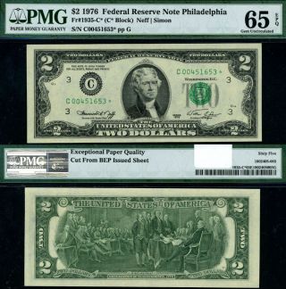 Fr.  1935 C $2 1976 Federal Reserve Note Philadelphia C - Block Gem Pmg Cu65 Epq