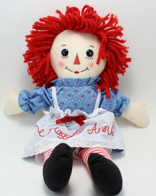 Raggedy Ann Doll Ragdoll Handmade By Aurora Red Yarn Hair White Apron I Love You