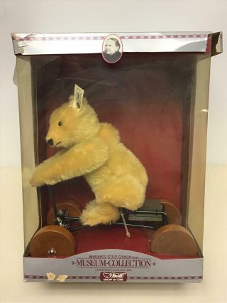 1990 Steiff Record Teddy Bear On Wheels Pull Toy 400698 (le 116/4000)