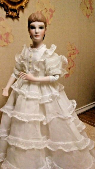 For Christmas 14 1/2 " Bisque Head Doll In " Gone With The Wind " Dress