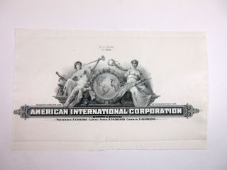 Abn Proof Bond Title " American International Corp " 1920 - 30 Black Intaglio Unc
