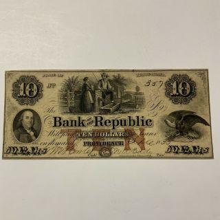 1855 Rhode Island $10 Obsolete Currency Bank Of The Republic Providence Ri