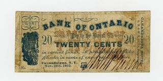 1862 20c Lb & Wp Gunn / Canandaigua Hotel - York Scrip At Bank Of Ontario