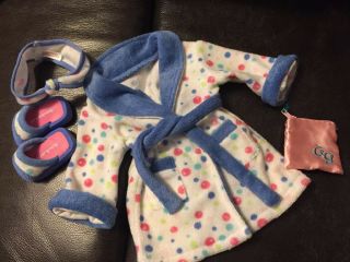 American Girl Doll Spa Day Bubble Terry Robe Slippers Headband Pink Bag Complete