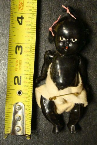 Celluloid Black Baby Dollin Diapers - Made In Hong Kong - Pig Tails - 4 " High