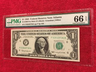 Fr.  1900 - Fm Mule 1963 1 Dollar Federal Reserve Note (Atlanta) PMG 66EPQ 2