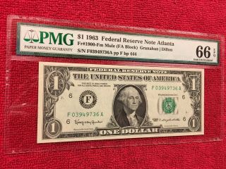 Fr.  1900 - Fm Mule 1963 1 Dollar Federal Reserve Note (Atlanta) PMG 66EPQ 3
