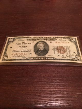 1929 Twenty Dollar Bill St.  Louis Missouri Low Serial Number