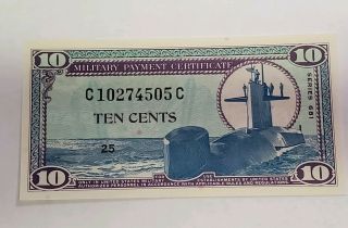 U.  S.  Military Payment Certificate Mpc 10 Cents Notes Ser 681 1969 Cond