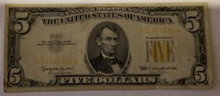 1963 5 Dollar United States Note Washington D.  C.  Gold Seal