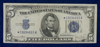1934 - D $5 Silver Certificate Currency Banknote - Star Replacement Note