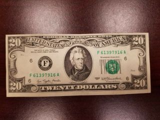 1977 $20 Dollar Bill Note Frn Atlanta F61397916a Crisp