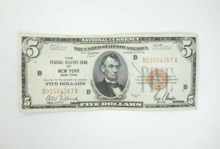United States Series 1929 $5 National Currency Federal Reserve Bank Of York