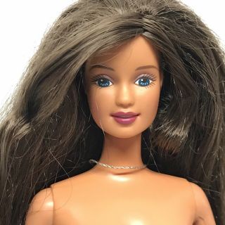 Teresa Cool Clips Barbie Mattel Nude Doll Ooak,  Long Brown Hair & Necklace