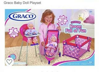 Graco Just Like Mom Room Full Of Fun - Doll Highchair,  Stroller,  & Pack N’ Play