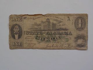 Civil War Confederate 1863 1 Dollar Bill Montgomery Alabama Paper Money Note Csa