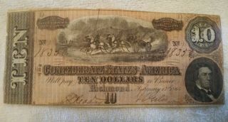 1864 $10 Confederate States Of America Currency Csa Money