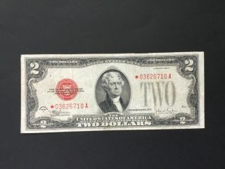 Us 1928 F $2 Dollar Red Seal Star Note.