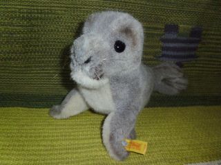 Steiff Plush Robby Baby Seal Squeaker Stuffed Animal Toy 11 "