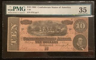 Confederate Currency 1864 $10 T 68 Pcgs Choice Vf 35