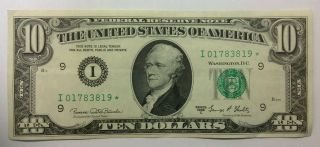 Us Bank Note Paper Money Ten 10 Dollar Bill 1969 C Star Minneapolis Green Seal