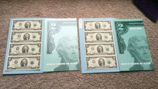 2003 & 2003a Uncut Sheets Of 2 Dollar Bills = Bureau Of Engraving & Print Issue