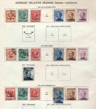 Aegean Islands 1916/31 &used On Old Ideal Pages (apprx 28 Items) (bt10