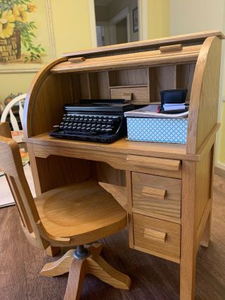 American Girl Kit Kittredge Retired Rolltop Desk Swivel Chair & Typewriter 2