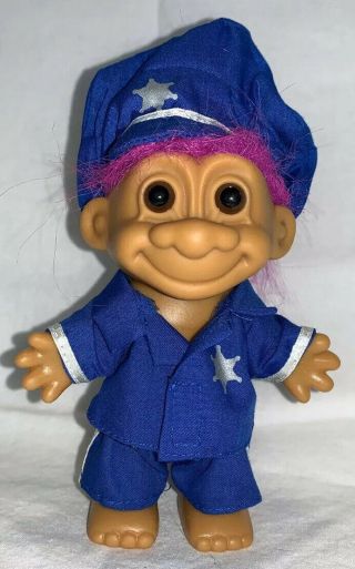 Russ Troll Doll 4” Pink Hair Brown Eyes Police Officer On Duty