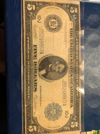 Series 1914 $5 Five Dollar Federal Reserve Blue Seal Note - Circulated