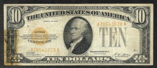 Us Ten Dollar Gold Certificate - Series 1928 - W/tape Stain