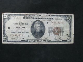 1929 $20 Dollar National Currency United States Of America
