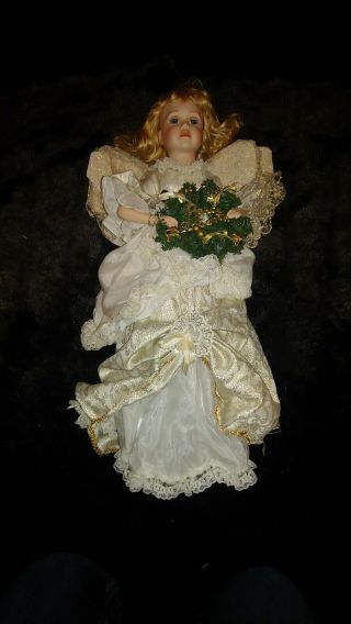 25 " Porcelain Doll,  Christmas Doll,  Peace On Earth Angel W Golden Dress,  Very.