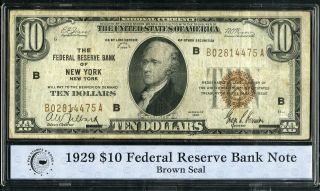 Us Paper Money 1929 $10 Federal Reserve Banknote Brown Seal