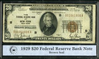 Us Paper Money 1929 $20 Federal Reserve Banknote Brown Seal