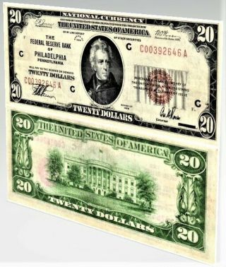 1929 $20 U.  S Sm Size Federal Reserve Bank Note " Philadelphia " Fr 1870 - C Circ
