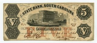 1860 $5 The State Bank - Charleston,  South Carolina Note