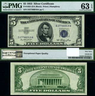 Fr.  1655 $5 1953 Silver Certificate D - A Block Pmg Cu63 Epq