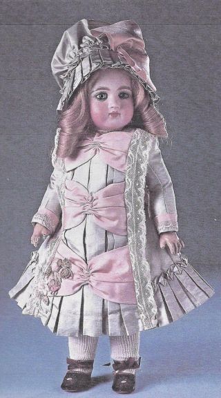22 - 23 " Antique French - German Doll Long Waist Bow Trim Dress Underwear Hat Pattern