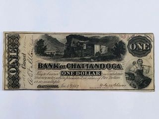 1863 $1 Bank Of Chattanooga Tennessee Note Civil War Era Railroad