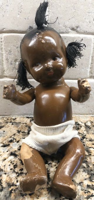 Vintage Antique African Black Composition Jointed Baby Doll Chubby 9 - 1/2 "