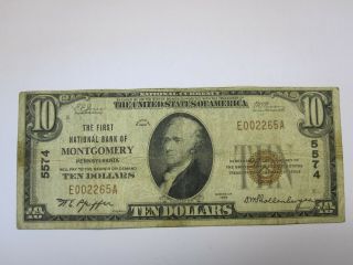 1929 $10 National Currency,  The First National Bank Of Montgomery Pa. ,  Vg
