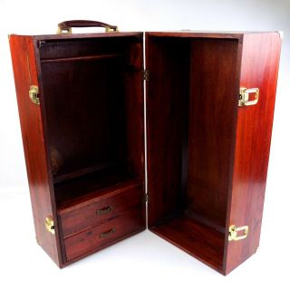 Vintage Wood Doll Carrying Case Trunk For 18 " Dolls Wardrobe Drawers