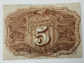 1863 Fractional Currency 5c Cents Second Issue Reverse Specimen Note H18635srv