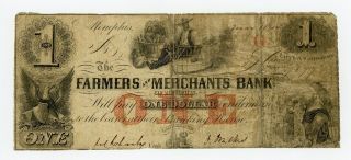 1854 $1 The Farmers And Merchants Bank Of Memphis,  Tennessee Note