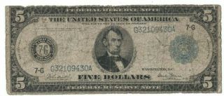 1914 Us $5 Five Dollar Bank Of Chicago Burke Glass Federal Reserve Note H2109430