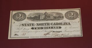 1863 $2 Two Dollars The State Of North Carolina Raleigh Obsolete Note Civil War