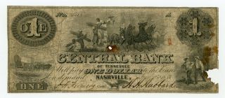 1855 $1 The Central Bank Of Tennessee Note W/ Slaves -