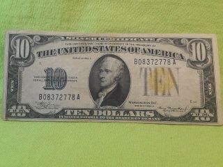 1934 A $10 Ten Dollar Silver Certificate North Africa Emergency Note Yellow Seal